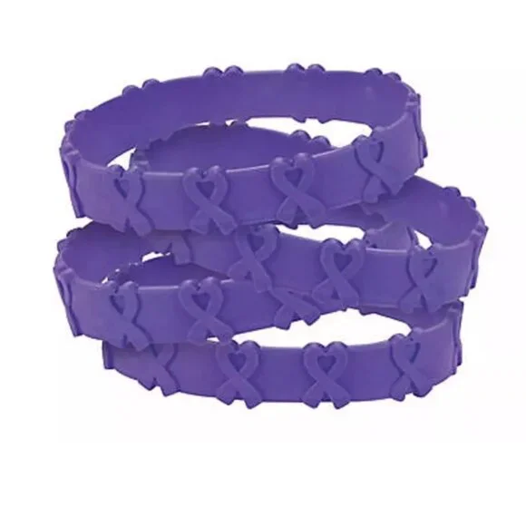 24 Cancer Awareness Purple Ribbon POP OUT Bracelets Pancreatic Cancer, Relay - Picture 1 of 2
